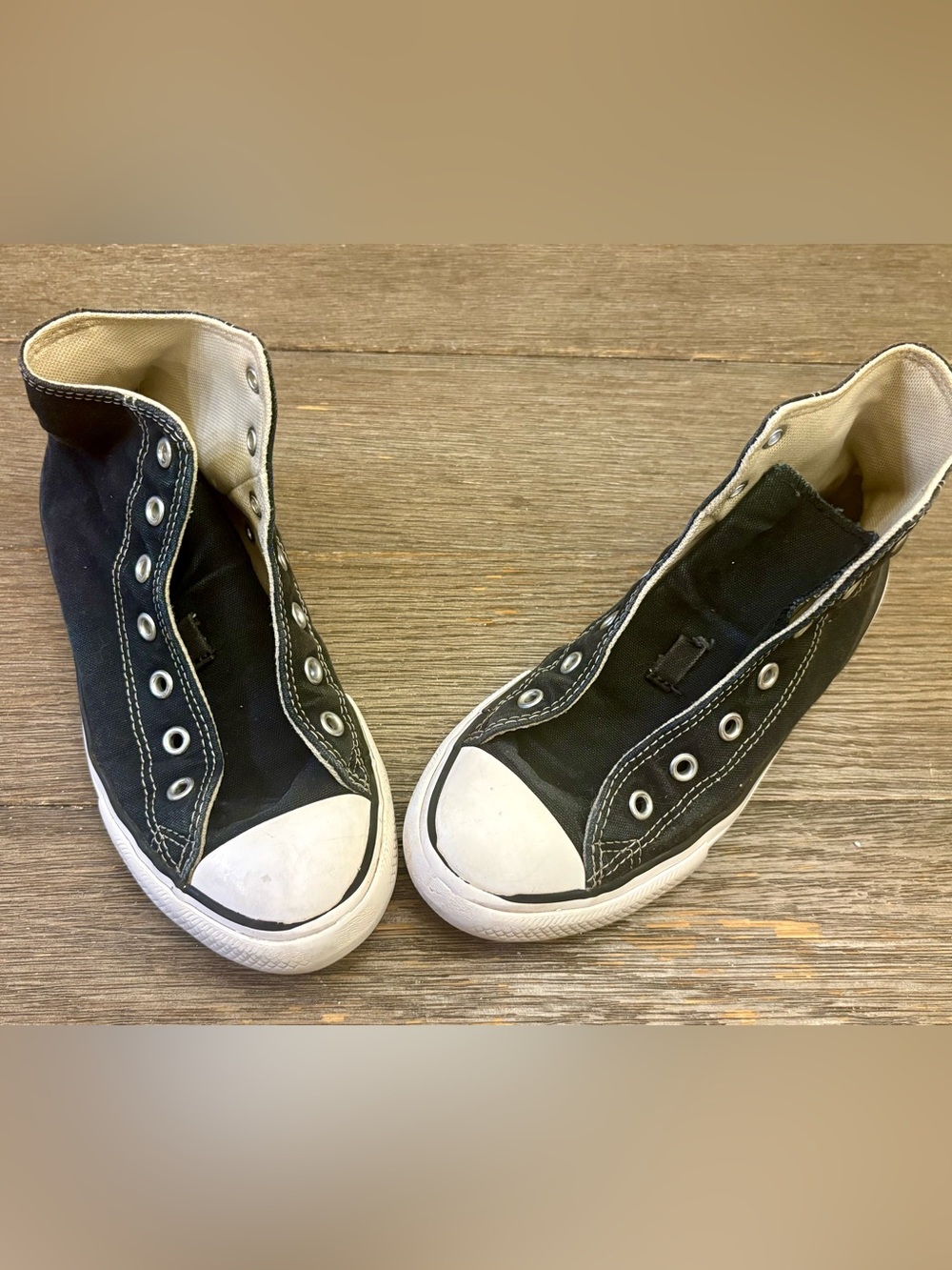 Converse Kids Black High Top Sneakers with White Toe
